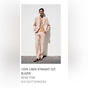 Zara 100% Linen Blazer Beige Pink SzL